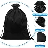 Silkfly 30 Pcs Satin Wig Bag Satin Silk Bags Large Hair Packaging Drawstring Pouch with Tassel for Women Wigs Hair Extensions Hair Tools Storage Travel Home Salon Makeup Gift, Black