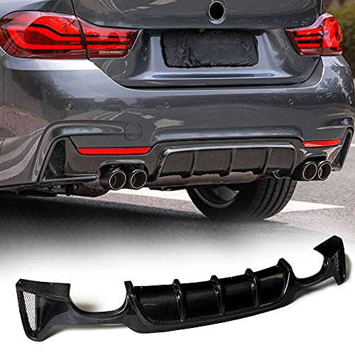 MCARCAR KIT Carbon Fiber Rear Diffuser for BMW 4 Series F32 F33 F36 M Sport 2014-2018 420i 428i 435i 440i M-Tech Lower Bumper Lip Spoiler Body Kit(Double-Side Double Outlet)