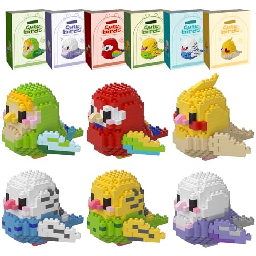 HJPLPXH Parrots Micro Mini Building Block Sets Birthday Gift for Kids, Animals Buildling Model Kits, Mini Bricks Birds Series Toys for Kids（6 Boxes）