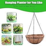 EIMQUVW 4 Pack Hanging Planter Basket Outdoor Large Hanging Flower Pots Indoor 12 inch with Coco Coir Liner Round Wire Plant Holder Chain Hanging Basket Garden for Home Decor Balcony Office1