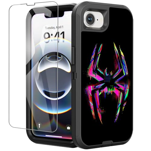 OTTARTAKS Compatible for iPhone 16e Case 2025 with Screen Protector for Boys Men Spider Cool Full Body Heavy Duty Black Shockproof 3-Layer Protective Phone Case for iPhone 16E