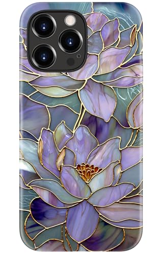 DorisMax for iPhone 13 Pro Max Case - Wireless Charging Compatible - Dual-Layer Hard Shell + Silicone Cover - Shockproof Protective Phone Case with Stylish Designs for Women - Abstract Lotus