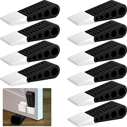 Tuanse 12 Pack Rubber Door Stoppers for Bottom of Door Stop Wedge with Holder Heavy Duty Doorstop for Home Office Dorm Classroom Garage Stackable on Multi Floor Carpet(Black)