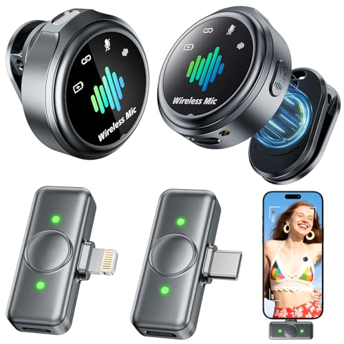 LID LIRDDY Mini Microphone for iPhone: 2PCS Wireless Lavalier Microphone for Android - Noise Canceling Magnetic Clip Lapel Mic - Vlogging & Pro Video Recording for Content Creators​
