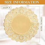 Gueevin 200 Pcs Paper Doilies for Tables Lace Round Paper Placemats Decorative Disposable Placemats Doily Pad for Dinner Plates Dessert Crafts Wedding Tableware(12 Inch,Gold)