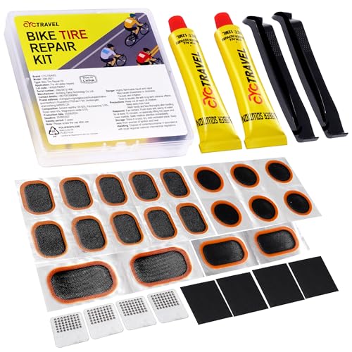 cyctravel Bike Tire Repair Kit, Bicycle Inner Tube Puncture Patch Kits with 20 PCS Vulcanizing Patches, User Manual, Metal Rasp and Tire Lever, Bike Patch Kit for Mountain and Road Bike.