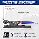 WORKPRO Desktop Leather Hole Punch Set, Rotary Belt Hole Puncher for Leather, 6 Punch Sizes, Heavy Duty Leather Hole Punch Tool for Leather Belts, Dog Collars, Watch Band, Saddles, Shoes, Home DIY