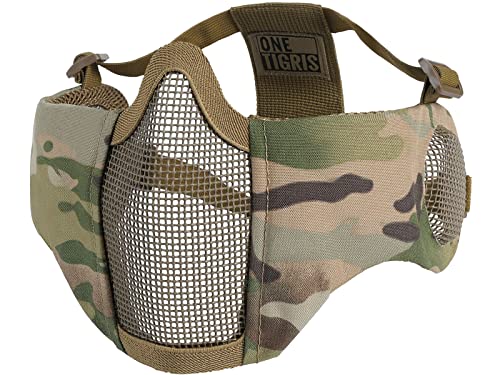 OneTigris 6" Foldable Half Face Mesh Mask with Ear Protection, Tactical Lower Face Protective Mask (Camo Color)