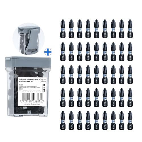 toolant 1 Inch Phillips Bit#2 Magnetic Anti Slip Impact Screwdriver Bits Set,45pcs Insert S2 Steel PH2 Driver Dit Set with CNC Machined Tips for Power Drill