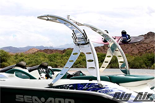 Big Air Wave Universal Wakeboard Tower (Polished Finish) - Universal, Collapsible Boat Wake Tower - Racks Included - Accommodates 72" - 103" Mounting Width - 16' or Longer Boat Compatible