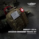 EVERLIT Advanced Emergency Trauma Kit, CAT GEN-7 Tourniquet Mil-Spec Nylon Laser Cut Pouch with 36" Splint, Military Combat Tactical IFAK for First Aid Response Bleeding Control (Coyote Brown)