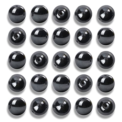 NITOPUPU 100Pcs 10mm Natural Smooth Black Hematite Beads Round Loose Stone Beads for Jewerly Making with Crystal Stretch Cord