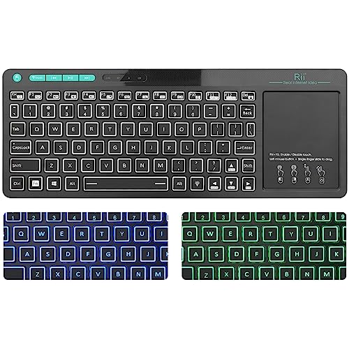 (Dual Mode) Rii RT518S Wireless and Bluetooth 2-LED Color Backlit Multimedia Keyboard with Multi-Touch Big Size Trackpad,Rechargable Keyboard for Android TV Box,PC,Tablets,Smart TV, HTPC, IPTV,Windows