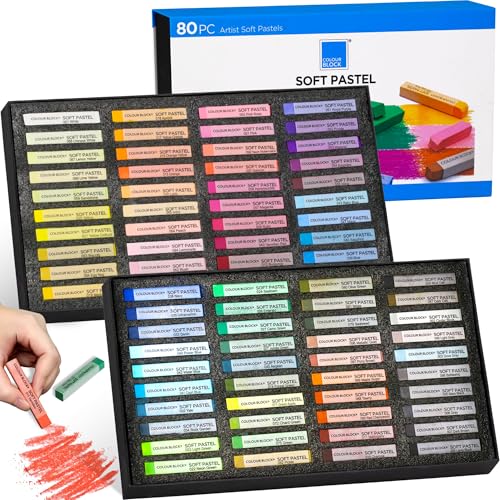 COLOUR BLOCK 80pc Soft Pastels for Artists I Color Chalk Pastels Set, Coloring Charcoal Sticks, Drawing Art Supplies for Adults, Beginners, Kids