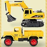 Remote Control Excavator & Dump Truck Toy for Kids(Set of 2) with Lights and Sounds,Construction Vehicles RC Trucks Toys for Boys Kids 3 4 5 6 7 8 9 10 Year…