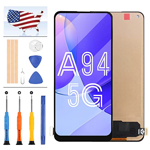 for Oppo Reno5 Z Screen Replacement for Oppo A94 5G LCD Display for Oppo Reno5 Z/A94 5G CPH2211 Digitizr Touch Screen Full Assembly Repair Parts Kit +Tools (IPS Black)