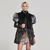 Women's Genuine Rabbit Fur Vest with Fox Fur Cuffs Winter Coat(Short Sleeves,12)