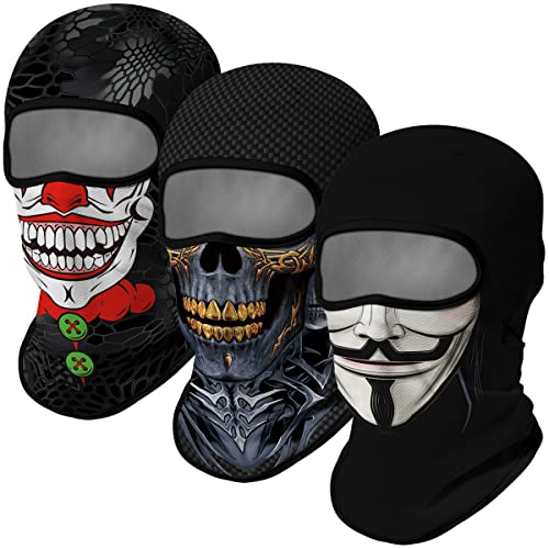 3PCS Balaclava Ski Mask Motorcycle Full Face Mask Outdoor Tactical Hood Headwear Mask Unisex for Cycling Halloween Windproof (Style 1)