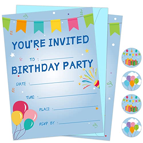 30 Pack Birthday Party Invitations Set Boys Girls Kids Invite Cards with Envelopes Printed Birthday Invitations Supplies with Sticker Labels Decorations for Surprise Party Baby Shower Boys Party