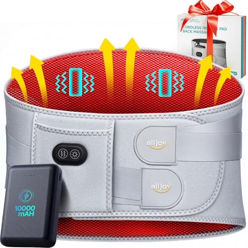 ALLJOY 67" Cordless Heating Pad for Back Pain Relief FSA HSA Eligible, 10000mAh Lower Back Massager with 3 Heat 3 Vibration, Portable Heating Pad for Cramps, Birthday Gifts for Women Men Mom Dad