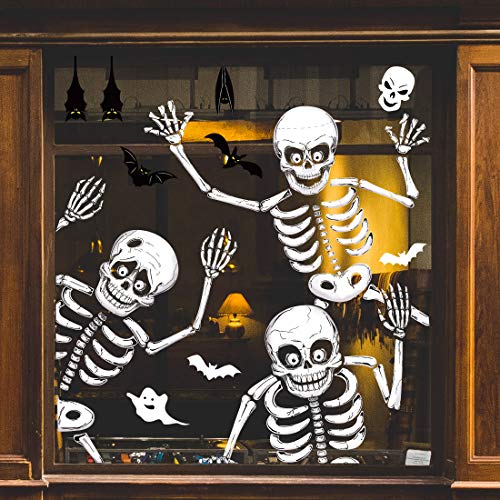 Halloween Window Clings Decals for Window Glass Decorations, Halloween Window Stickers Skeleton Window Clings Halloween Windows Decorations for Party Decorations