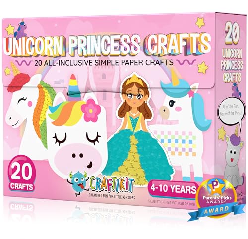 Craftikit® 20 Award-Winning Princess & Unicorn Crafts for Kids Ages 3-10 Years, All-Inclusive Toddler Arts and Craft Kits for Kids, Fun Toddler Craft Box for Girls in Preschool