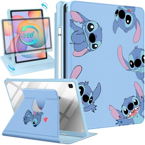 Trendy Fun for Galaxy Tab S6 Lite Case 10.4 inch 2024/2020/2022 for Boys Kids Teen Girls Cartoon Cute Kawaii 360° Rotating Folio Stand Pencil Holder for Samsung Galaxy Tablet S6 Lite Cover, Blue