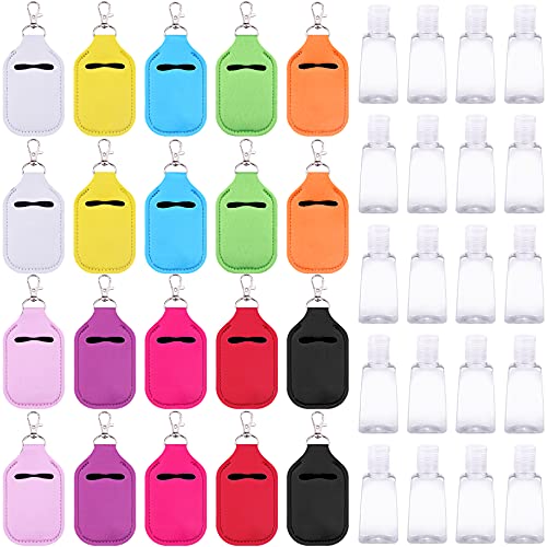 Duufin 40 Pieces Hand Sanitizer Keychain Holders Set Including 20 Pieces Hand Sanitizer Holder Bulk and 20 Pieces Empty Travel Size Bottles