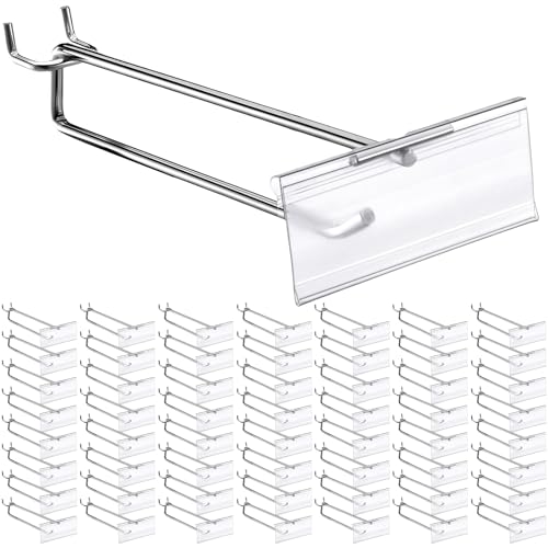 Thyle 100 Pcs Metal Scan Hook with Label Holder for 1/8" to 1/4" Pegboard, Peg Board Hooks with Price Tag, Pegboard Wall Accessories, Metal Hooks for Home Garage Retail Display Supplies (8 Inch)