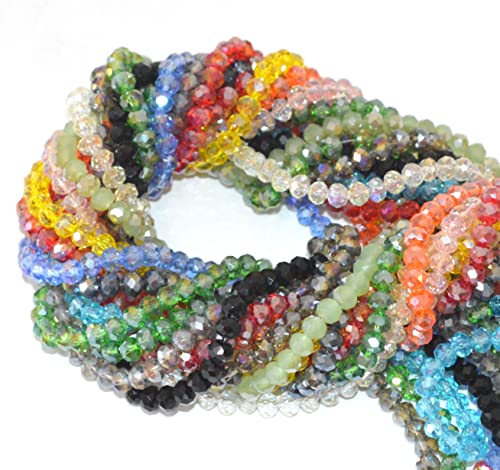 Catotrem Faceted Glass Crystal Beads Strands Briolette Rondelle Crystal Beads Spacer for Jewelry Making 15 Colors 1350pcs 6MM