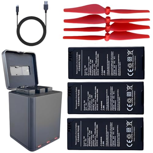 3 x 1100mah Battery for DJI Tello Ryze Rc Quadcopter + USB Charger + 4pc Red Propeller