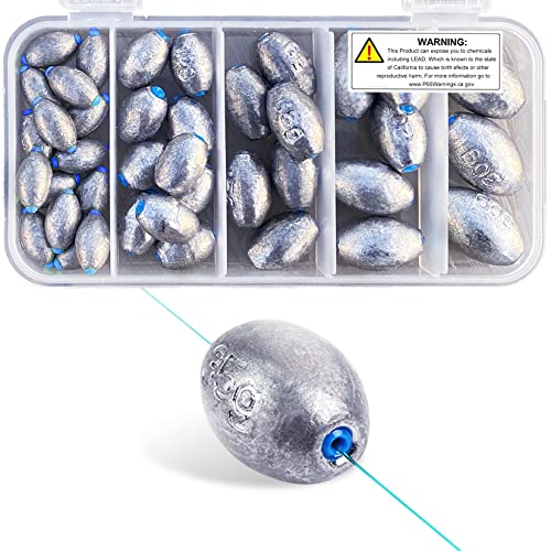 Egg Fishing Sinkers Weights Assortment Lead Oval Shape Bass Casting Worm Weights Tackle for Saltwater Freshwater Fishing
