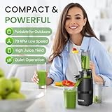 Cold Press Juicer, INOVIVA Masticating Juicer Machines Compact, Slow Juicer with 70 RPM Low Speed, Juice Maker for Vegetable & Fruit, Portable Juice Extractor High Juice Yield & Easy to Clean, Black