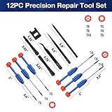 WORKPRO 12 in 1 Torx Screwdriver Set with T3 T4 T5 T6 T8 T10 Security Torx Bit & Precision Magnetic Screwdrivers, Tweezers,Pry Bars, Spudger for Eyeglass, Watch, Computer, Phone, with Case