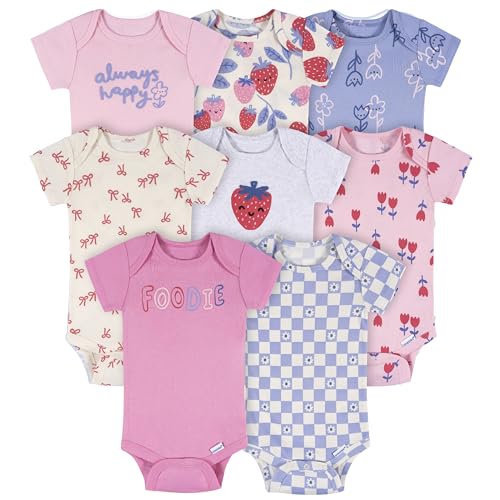 Onesies Brand baby-girls 8-pack Short Sleeve Mix & Match Bodysuits, Berry Happy, 12 Months