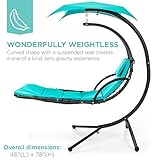 Best Choice Products Outdoor Hanging Curved Steel Chaise Lounge Chair Swing w/Built-in Pillow and Removable Canopy - Teal