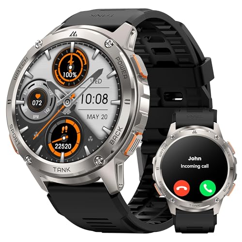 AMAZTIM Smart Watches for Men,60 Days Extra-Long Battery, Rugged Military Bluetooth Call(Answer/Dial Calls),1.43" Ultra HD AMOLED Display,Full Metal Body SmartWatch Compatible iPhone and Android