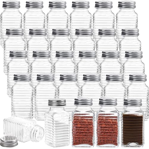 WUWEOT 30 Pack Salt and Pepper Shakers, 3.3oz Glass Shakers Spice Jar with Metal Lids for Salt, Pepper, Spices, Seasonings, Restaurant & Home Kitchen Supplies