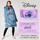 Disney Stitch Blanket Hoodie - Adults 2 in 1 Oversized Fleece Hoodie Baby Yoda Minnie Mouse - Stitch Gifts (Blue Stitch)