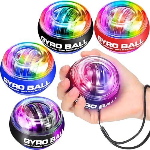 Glimin 4 Pcs Wrist Trainer Ball Auto Start Hand Gyro Ball Wrist Strengthener Self Starting Forearm Exerciser with Bag and Strap for Strengthening Arms Fingers Wrist Training (Multicolor,Lighted)