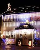 Cool White 20 Tubes Meteor Shower Icicle Lights 480 LED Raindrop Lights with Timer Function Cascading Lights Falling Rain Lights for Holiday Party Christmas Decorations