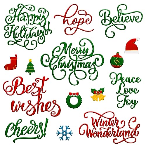 21 Pieces Christmas Die Cuts Words Cutting Dies Christmas Snowflake Tree Bell Snowman Gingerbread Cutting Dies for Christmas Scrapbooking Album Card Craft Making Supplies