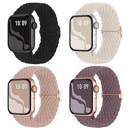 Braided Stretchy Solo Loop Compatible for Apple Watch Band 38mm 40mm 41mm 42mm 44mm 45mm 46mm 49mm for Women Men, Nylon Elastic Straps Wristbands for iWatch Series 10 9 8 7 6 SE 5 4 3 2 Ultra Ultra 2