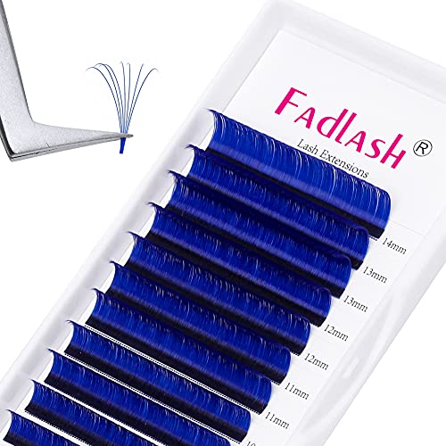 Volume Eyelash Extensions D curl Easy Fan Lash Extensions 8~14mm Mix Tray Blue 0.07mm Lash Extension Supplies by FADLASH (Blue 0.07-D-Mix)