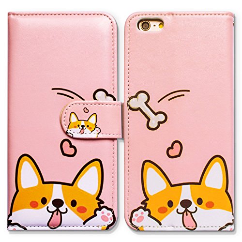 Bcov Case for iPod Touch 7/iPod Touch 6,Bcov Cute Yellow Dog Pink Wallet Flip Leather Cover Case with Credit Card ID Card Slot Holder Kickstand for iPod Touch 7/6/5