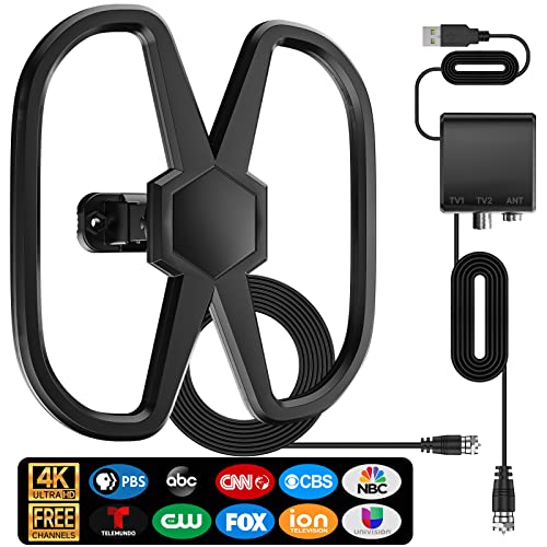 TV Antenna For 2 TVS Up To 3100+ Miles Long Range,Digital Antennas Smart TV Outdoor Indoor,2025 Strongest Amplifier Signal Booster,360°/90° Rotate HDTV Antenna Local Channel-Support All TVs-38ft Cable