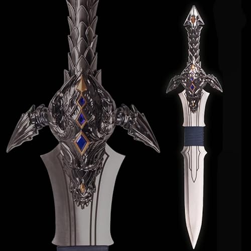 Sword fort 42.5 inch stainless steel Lothar sword Warcraft, large dragon claw sword, retro martial arts sword with hanging plate, dragon relief craft, for role playing, collection, decoration and gift