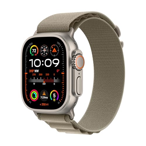 Apple Watch Ultra 2 [GPS + Cellular 49mm] Smartwatch with Rugged Titanium Case & Olive Alpine Loop Medium. Fitness Tracker, Precision GPS, Action Button, Extra-Long Battery Life