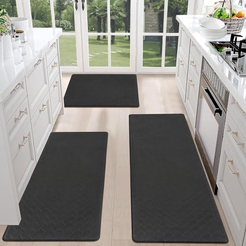 HEBE Anti Fatigue Kitchen Mats for Floor Set of 3 Cushioned Kitchen Rug Sets 3 Piece Non Slip Kitchen Rugs and Mats Waterproof Comfort Standing Mat Runner for Home Office,Sink,Laundry