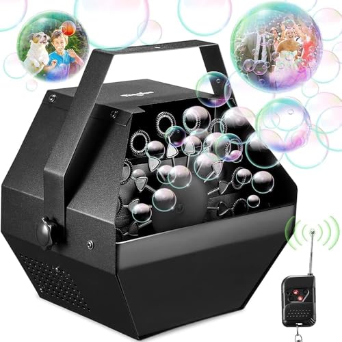 Theefun Bubble Machine: Remote Control 750ML Metal Bubble Blower Machine with High Output, Plug-in Automatic Bubble Maker Bubble Toys for Parties Wedding Birthday Indoor Outdoor Use with AC Adapter